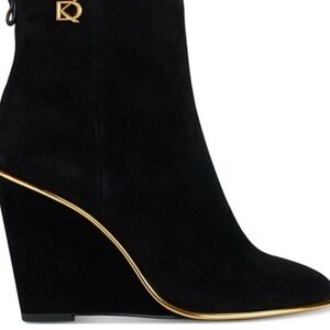 New Donna Karen NY Elegant Black Wedge Suede Boots Retail $275
